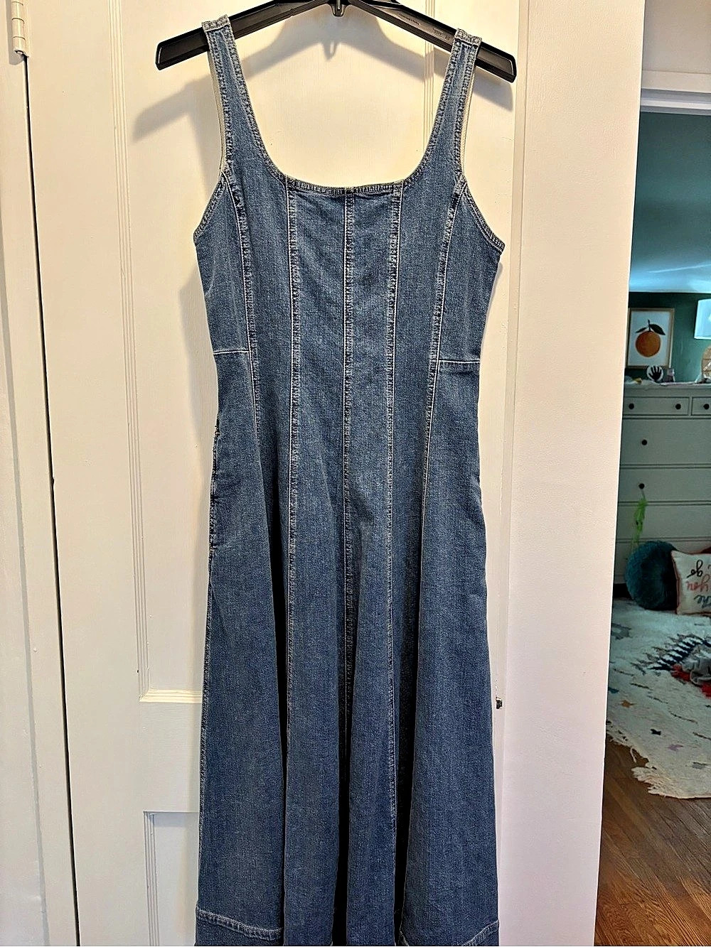 Madewell Denim Seamed Flare Midi Dress in Croswell Wash Blue 6